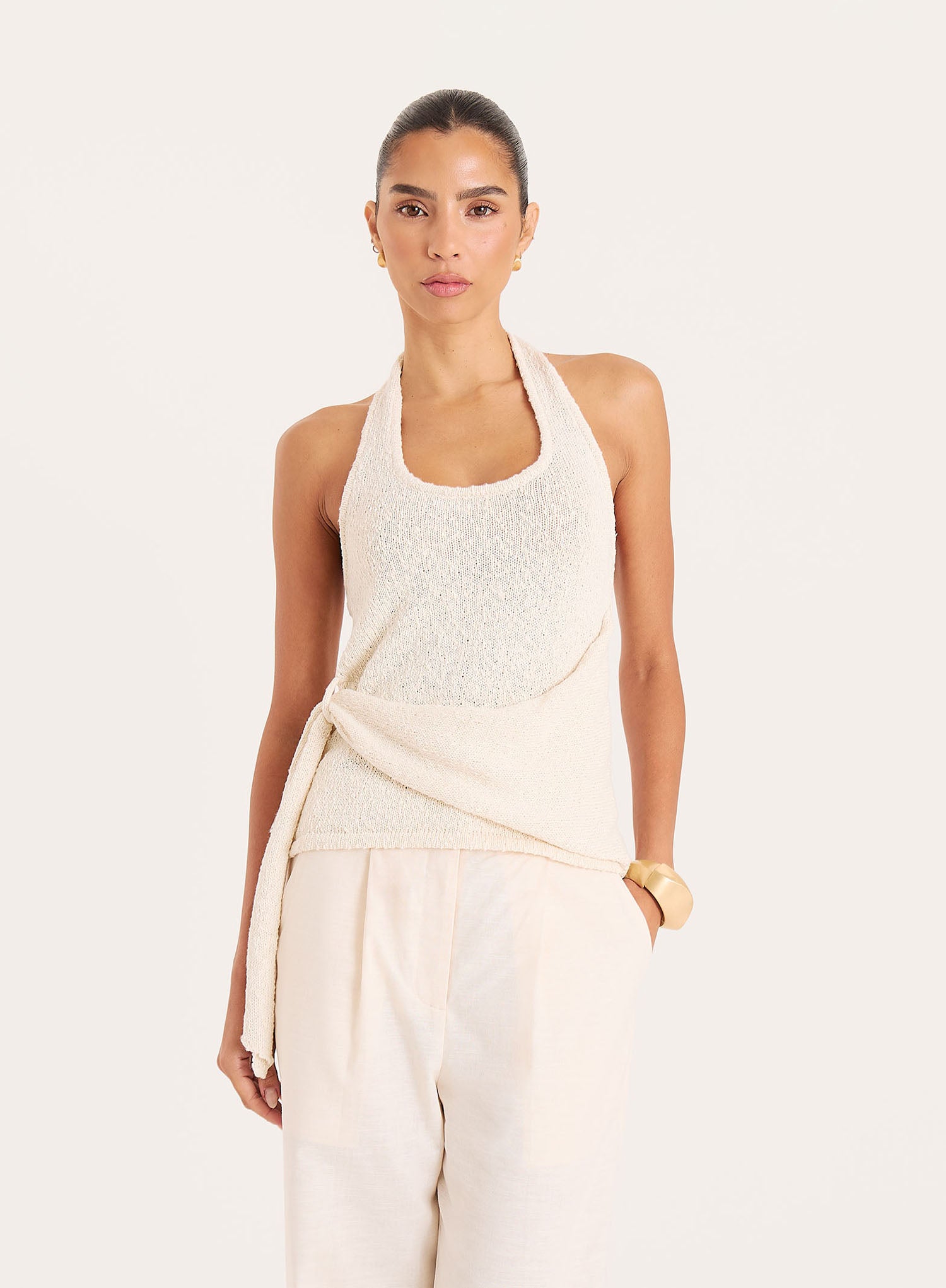 Cream Boucle Knit Sleeveless Top